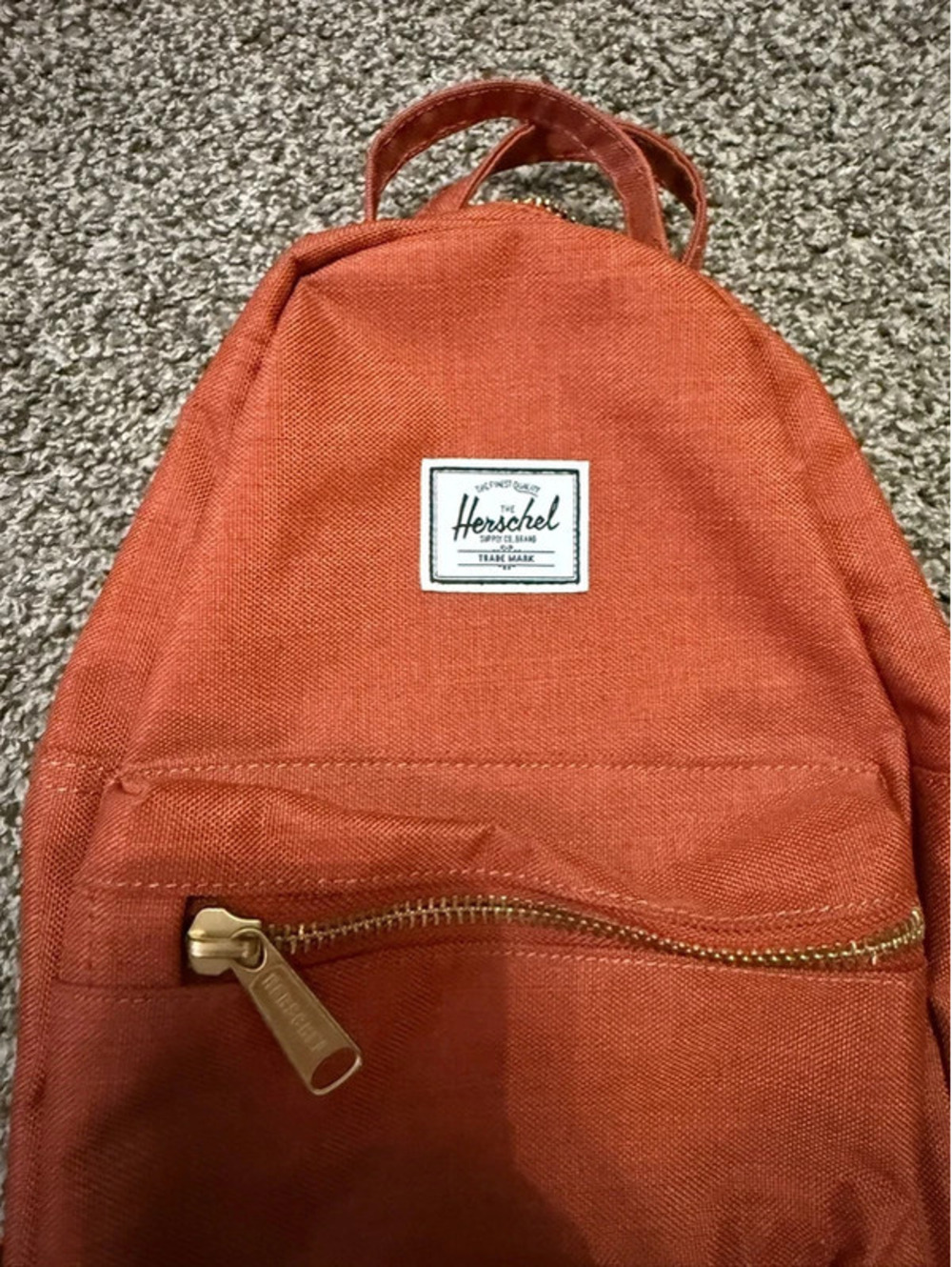Herschel Nova Mini Backpack Burnt Orange Rust Gold Zip Striped Lining 9L